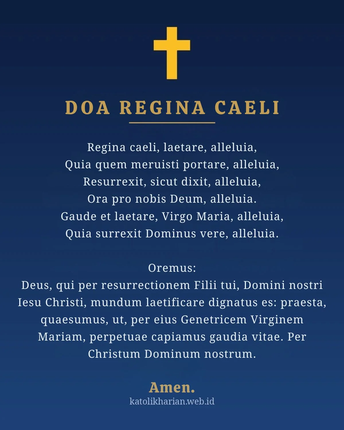 Doa Regina Caeli teks lengkap bahasa Latin