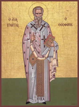 Ikon Santo Ignatius dari Antiokhia dengan tulisan Yunani Hagios Ignatios ho Theophoros